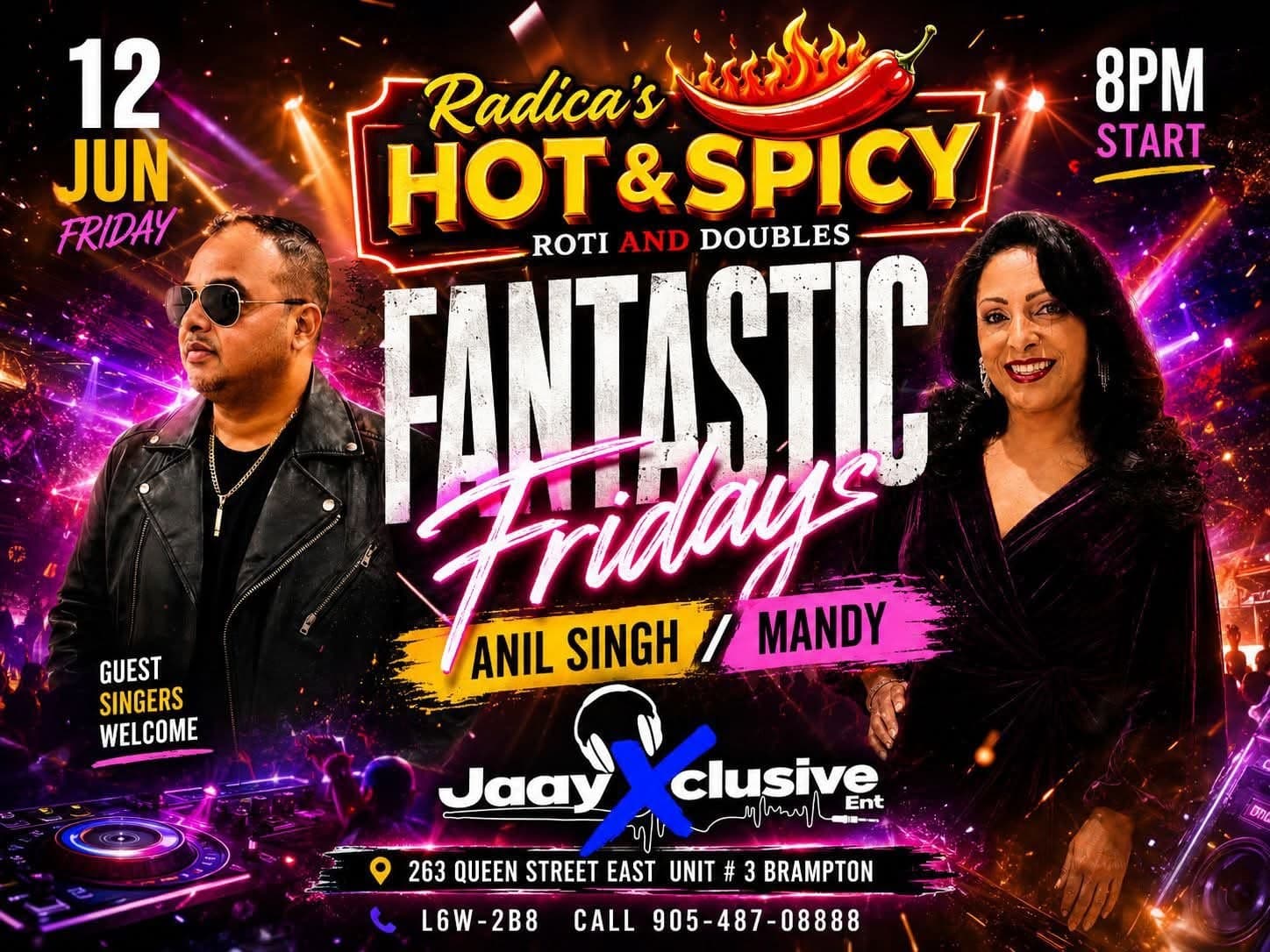 Fantastic Fridays flyer with Anil Singh and Mandy at Radica’s Hot & Spicy in Brampton