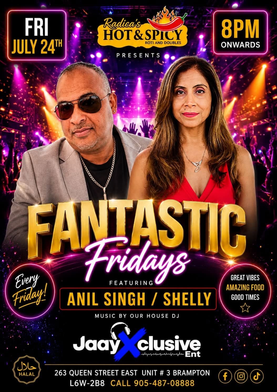 Fantastic Fridays flyer with Anil Singh and Shelly at Radica’s Hot & Spicy in Brampton