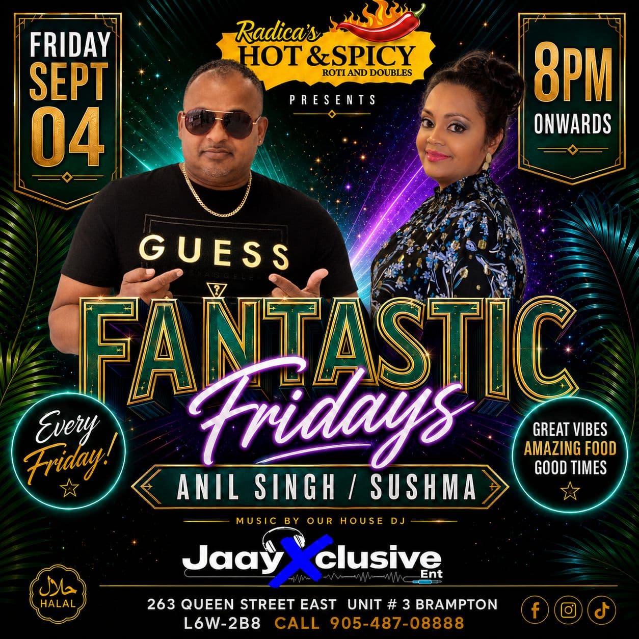 Fantastic Fridays flyer with Anil Singh and Sushma at Radica’s Hot & Spicy in Brampton