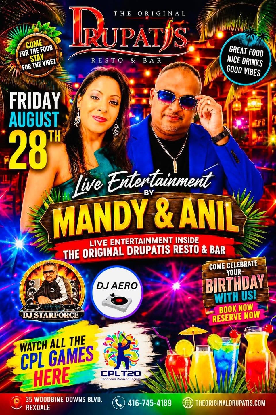 Mandy & Anil live entertainment flyer at The Original Drupati’s Resto & Bar in Rexdale
